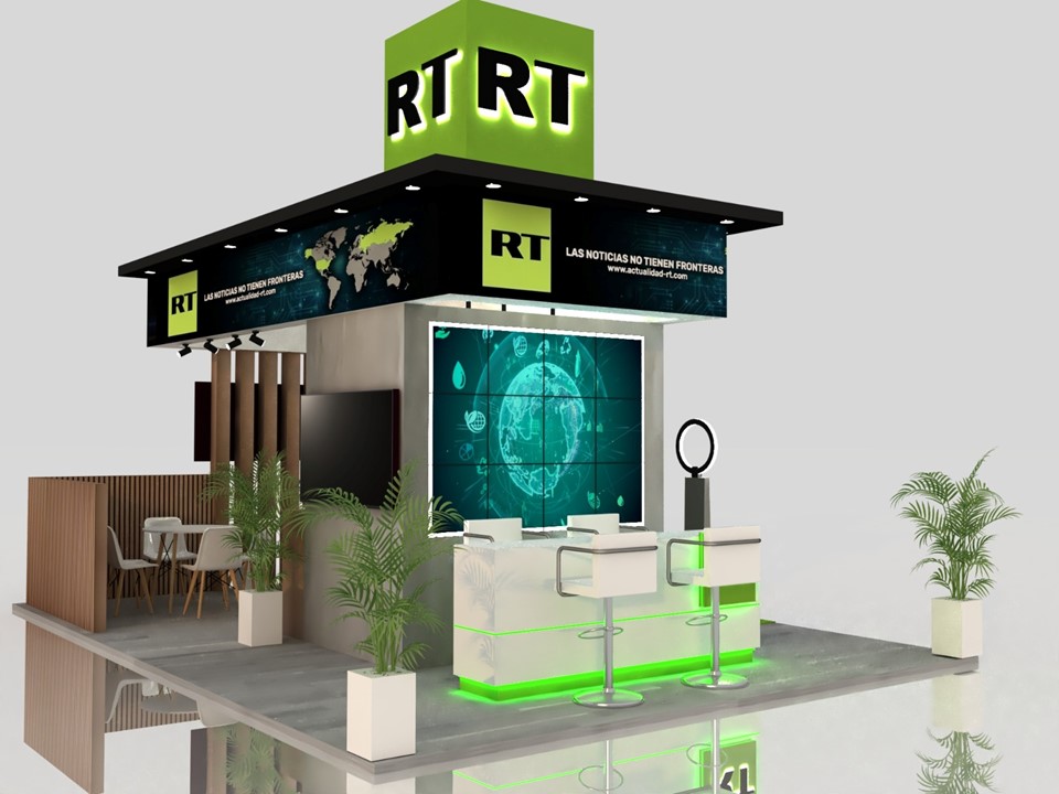 Diseño 3D de stand personalizado para feria en Perú